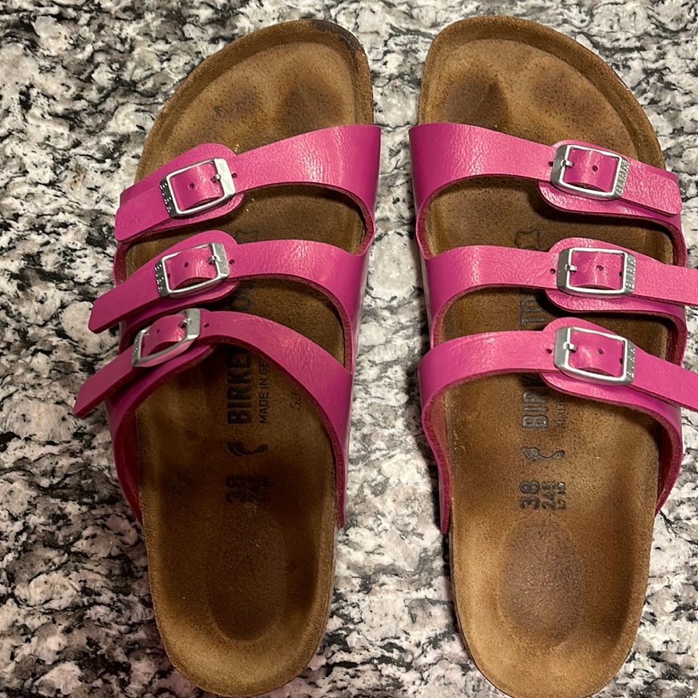 Pink Birkenstock Florida three strap sandal
